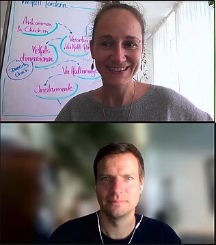 Hanna Kunze und Ken Kupzok (09.09.2021, rückenwind+ Online-Tagesworkshop "Vielfalt fördern")