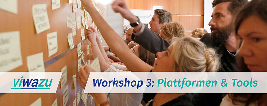 Workshop 3: Plattformen & Tools (Foto: Dirk Hasskarl, Grafik: Norbert Lücken) Workshop 3: Plattformen & Tools (Foto: Dirk Hasskarl, Grafik: Norbert Lücken)